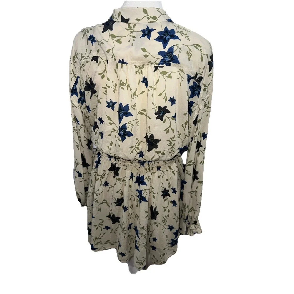 Free People Lighten Up White Floral Long Sleeve V-Neck Boho Mini Dress S/P - Picture 2 of 11